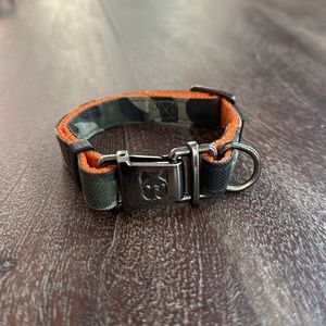 Adjustable Green Camo Dog Collar with Orange Underside Small
